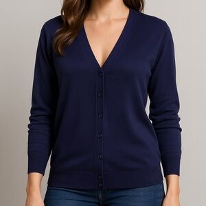 🆕 Fashion Navy Blue Button Cardigan Sweater 4XL Soft Viscose Blend Knit Classic